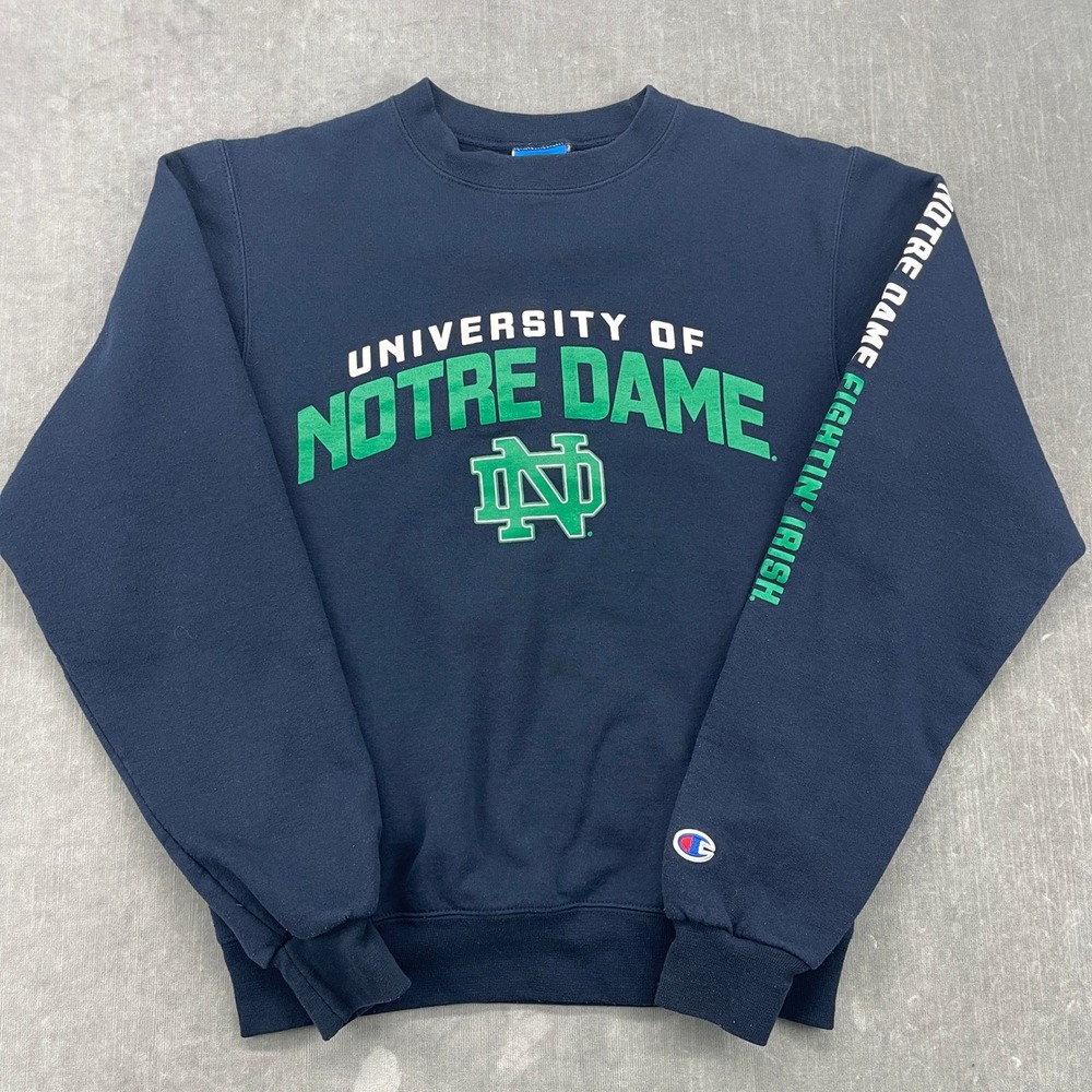 Notre Dame Champion Mens X-Small Navy Blue Sweatshirt Eco Fleece Pullover